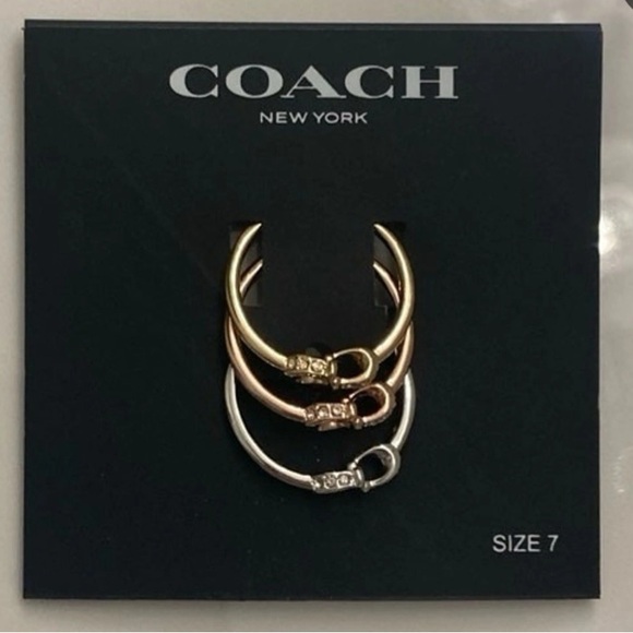 Coach Signature “C” Tri-Tone Polished Pave Ring Set of 3 sz 7 - Picture 4 of 7